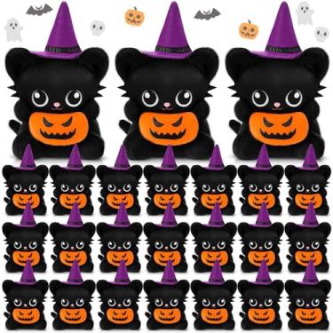Imagem de Civaner 24 Pcs Mini Halloween Stuffed Animals Bulk Tiny Small Halloween Soft Plush Animals Keychains with Witch Hat Pumpkin for Trick or Treat Exchange Gift Goodie Bag Fillers Party Favors (Black Cat)