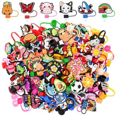 Imagem de 150 peças de tampas de palha diferentes aleatórias para acessórios de copos Stanley Toppers de palha para copo a granel fofo engraçado reutilizável ajuste 0,4 pol/10 mm e 30 & 1,134 g Stanley Tumbler