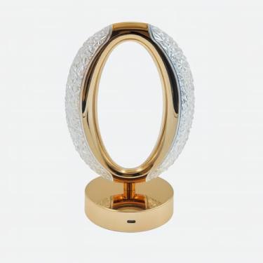 Imagem de Luminária de Mesa LED Oval em Cristal Acrílico, Base Dourada, 3 Tons de Luz, Controle Touch, Design Moderno