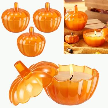 Imagem de Conelist 4 velas em forma de abóbora, velas perfumadas de outono, velas de especiarias de abóbora para decoração de outono, cera de soja natural, presente de Dia das Bruxas (laranja)