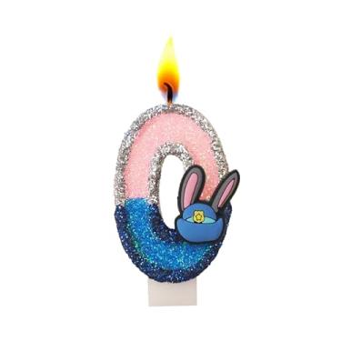Imagem de Velas com número de aniversário, vela de glitter rosa e azul para bolo, decoração de topo de bolo de feliz aniversário (número 0)