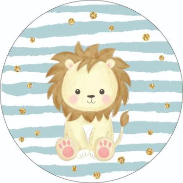 Imagem de Painel de Tecido Sublimado Redondo Leãozinho fundo Listras e Glitter c