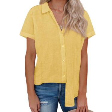 Imagem de Camisa de linho com botões siliteelon feminina amarela G-Small
