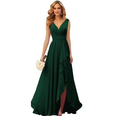 Imagem de Vestido de dama de honra TORYEMY, verde esmeralda, chiffon, decote em 