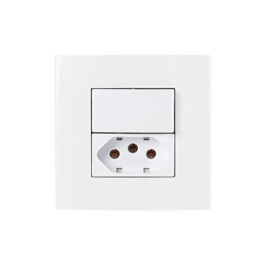 Imagem de Placa Para Móveis 80x80 Com Interruptor Simples 10a E Tomada 2p+t 20a Margirius Sleek Branca