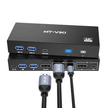 Imagem de MT-VIKI Interruptor KVM Displayport 8K 2 em 1 saída DP1.4 com 4 portas USB 3.0, suporta 8K @60Hz 4K @144Hz Compartilhe 1 monitor teclado mouse impressora U-Disk, com 2 cabos USB A para C