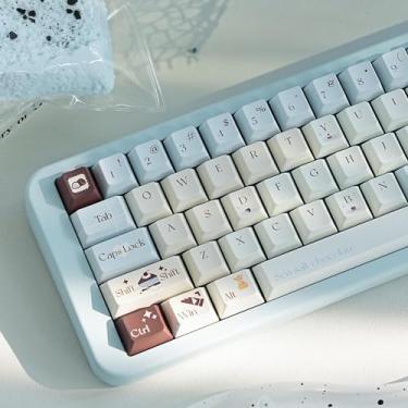 Imagem de COOMICKEY Teclas PBT 145 teclas Dye-Sub Keycaps Cherry Profile Keycaps, lindo conjunto de teclas personalizadas azul adequado para 61/64/87/104/108 Cherry Mx Switches ISO ANSI Layout Alice Teclados