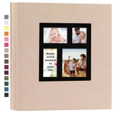 Imagem de potricher Álbum de fotos 10 x 15 cm, capa dura de linho, grande capacidade para família, casamento, aniversário, férias de bebê (bege, 600 bolsos)