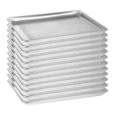 Imagem de FSUON Pacote com 12 assadeiras perfuradas de alumínio de meio tamanho, 33 x 45 cm para forno em padaria, restaurante e cozinha