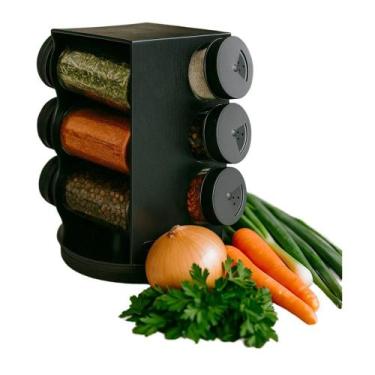 Imagem de Porta Condimentos Giratório Plástico Preto com 06 Potes 80ml - WELLMIX