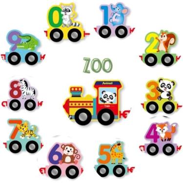 Imagem de Trem Numérico Educativo de Madeira com Dinossauros ou Animais – 10 Vagões Coloridos com Números de 0 a 9 – Brinquedo Didático Infantil (Zoológico)