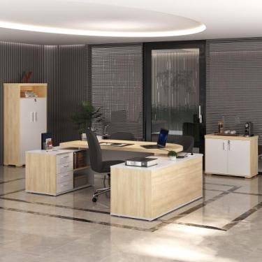 Imagem de Conjunto Mesa Presidente, Balcão 2 Portas e Armário com Nicho Cor Carv