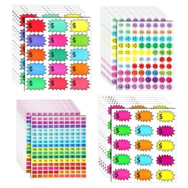 Imagem de YGAOHF Adesivos de venda de garagem, 2550 peças de adesivos de preço de venda de quintal, adesivo retangular redondo em branco com várias denominações e cores brilhantes para varejo, feiras de pulgas