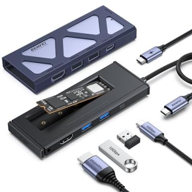 Imagem de BENFEI Hub USB C 6 em 1 com gabinete SSD M.2 NVMe, portas USB 3.2 de 10 Gbps (2 USB-A + 1 USB-C), PD de 100 W, HDMI 4K a 60 Hz – Compatível com MacBook Pro/Air, iPad Pro, Dell XPS, Surface Pro