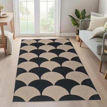 Imagem de USTIDE Tapete moderno geométrico de juta sintética 7,5 x 12,5 cm, tapete lavável para varanda e pátio, tapete interno de folhas neutras para sala de estar, escritório, sala de aula