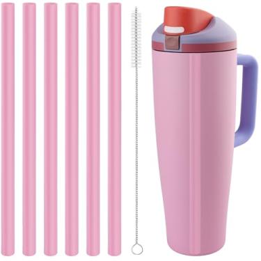 Imagem de Canudos de substituição compatíveis com Owala FreeSip, garrafa de água Free sip Sway 1,134 g, peças de reposição para copo Owala FreeSip de 1,134 g inclui 6 canudo sem BPA e 1 escova de limpeza, rosa