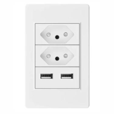 Imagem de Tomada Dupla Parede Com 02 Entradas Usb Carregamento Celular - Wall Sw