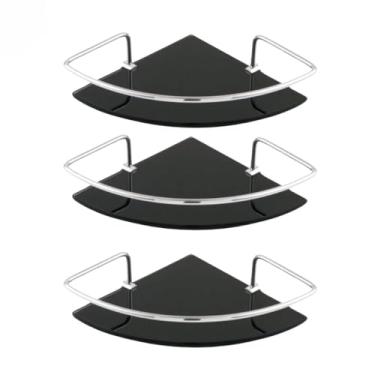 Imagem de Kit Prateleira de Canto para Banheiro, Vidro Fumê 6mm, Alumínio Polido, 3 Peças, 20x22cm