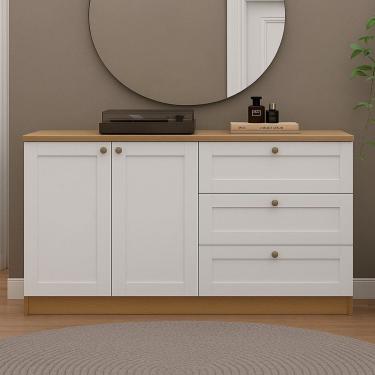 Imagem de Kit Cômoda 3 Gavetas e Armário 2 Portas Provençais 100% Mdf Infinity Savana/Branco