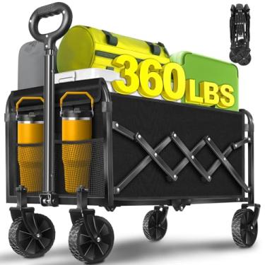 Imagem de Carrinhos dobráveis e dobráveis de 163 kg com rodas, carrinho dobrável para acampamento, praia, mercearia, compras, esportes, jardim