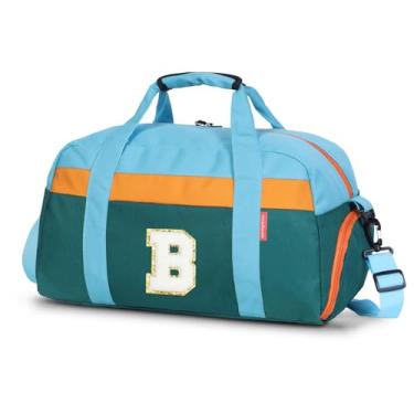 Imagem de WOOMADA Bolsa infantil para meninos ou meninas, bolsa noturna infantil com compartimento para sapatos e bolso molhado, ideal para esportes, viagens, Verde, azul, B
