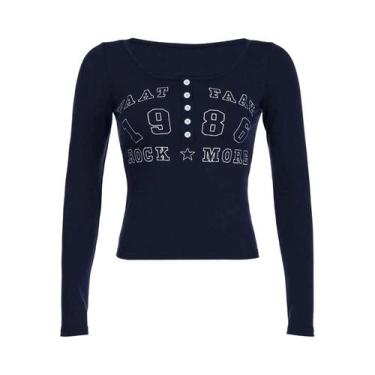 Imagem de Camiseta Feminina Slim Fit Manga Comprida Gola Redonda Com Botões Esta