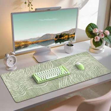 Imagem de iCasso Capa de mesa verde, tapete de mouse extra grande para laptop, teclado antiderrapante com bordas costuradas, tapete de computador feminino fofo para desktop, protetor de mesa estético para