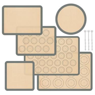 Imagem de Conjunto de 6 tapetes de silicone, assadeiras reutilizáveis antiaderentes e seguras para alimentos para macarons, biscoitos, pizza, pão e pastelaria, suprimentos para forno
