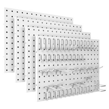 Imagem de Spampur Peg Board, pacote com 4 painéis de metal com 50 ganchos, organizador de parede de quadros brancos, placa de fixação resistente para paredes de casa, armazenamento de ferramentas de garagem
