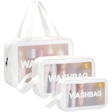 Imagem de Kit 3 Necessaire Maquiagem Transparente WashBag A Prova De Água (BRANCO)