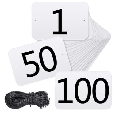 Imagem de AceOrbit Conjunto de 100 números equestres retangulares PP com babadores de corda, suporte de número de corrida, acessórios para eventos de corrida de adestramento (números 1-100)