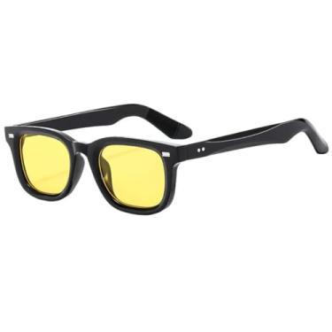 Imagem de HPIRME Óculos de armação pequena de luxo feminino com rebite masculino vintage punk uv400 (preto-amarelo)
