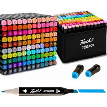 Imagem de Marcadores Profissionais de Ponta Dupla para Colorir e Desenhar, 120 Cores Vivas, Conjunto de Canetinhas - Premium