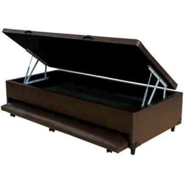 Imagem de Cama Box Báu Solteiro C/Auxiliar com espuma de 6cm, Com Pistão a Gás, Suporta 200kg (Suede Marrom)