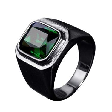 Imagem de PMTIER Anel masculino banhado a ouro/prata/preto de aço inoxidável com pedra preciosa quadrada multicolorida, Metal, Metal