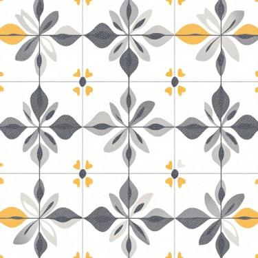 Imagem de HOMETITUTE 10 peças 12 x 12 polegadas cinza e amarelo floral descascar e colar adesivos de piso de vinil autoadesivos removíveis para banheiro, cozinha, entrada, decoração de casa