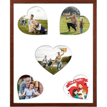 Imagem de iHery Molduras de madeira de carvalho natural, colagem para decoração de parede, cor nogueira, inclui 3 tapetes (coração, abertura múltipla 10 x 17 cm, 21 x 28 cm), exibição de fotos de galeria DIY