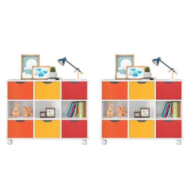 Imagem de Kit 2 Nichos Organizadores com 6 Gavetas Branco/Colorido - Qmovi