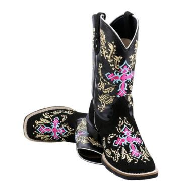 Imagem de Bota Texana Feminina Cruz Rosa Preto - Mundo Texano, Preto, 35