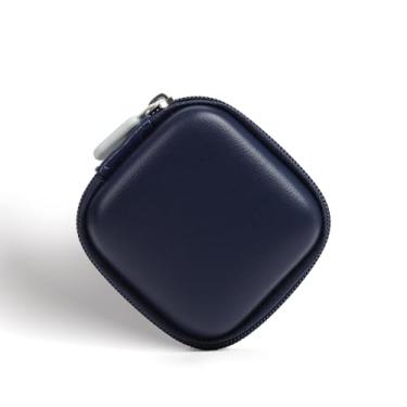 Imagem de MOLOVA Couro PU durável + capa rígida de EVA e bolsos de malha, capa de fone de ouvido e bolsa organizadora de cabos - armazenamento protetor para AirPods, fones de ouvido e fios sem fio, azul escuro