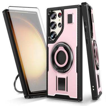 Imagem de Asuwish Capa de celular para Samsung Galaxy S23 Ultra 5G com protetor de tela de vidro temperado e suporte de anel à prova de choque acessórios para celular S23Ultra 23S S 23 23Ultra 17.3 cm rosa