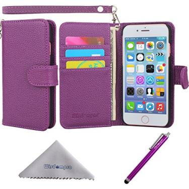 Imagem de Capa para iPhone, Wisdompro Capa carteira flip flip de couro sintético premium com vários compartimentos para suporte de cartão para Apple iPhone, iPhone SE (2020), iPhone 8/7, [7 / 8 / SE 2020]Purple with Lanyard
