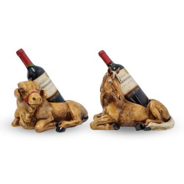 Imagem de Decoração Enfeite Cavalo E Boi Marrom Suporte Porta Vinho Em Gesso - V