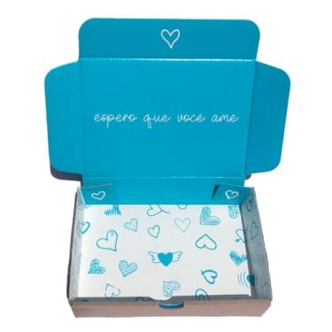 Imagem de 10 Caixas de Papelão com Papel Cartão 16x11x3 Mini Envios - Espero que você ame - Verde Azulado