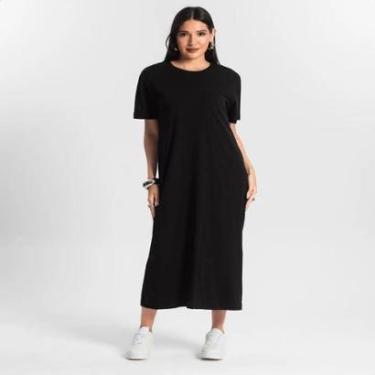 Imagem de Vestido Feminino Fendas Nas Laterais Básico Decote Redondo-Feminino