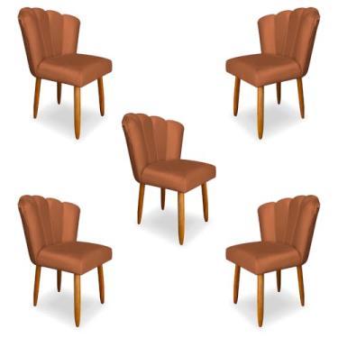 Imagem de Kit 5 Cadeiras de Jantar Pétala Estofada Pés Palito Veludo Terracota - Montanaris Decor