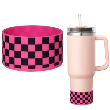 Imagem de Capa protetora de silicone xadrez rosa choque 340.2 g-1,134.0 g para Stanley 1,134.0 g Tumbler, Hydro Flask, Owala, Yeti, Simple Modern, Iron Flask Tumbler Protective Bottom Accessorie