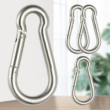 Imagem de Pacote com 4 clipes de mosquetão de aço inoxidável, ganchos de pressão de mola resistentes para acampamento, caminhada e uso diário