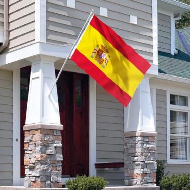 Imagem de Bandeira da Espanha de 9,5 cm x 1,5 m - Cor vívida e à prova de desbotamento - Cabeçalho de lona e costura dupla - Bandeiras Nacionais Espanholas Poliéster com ilhós de latão 8,5 x 1,5 m
