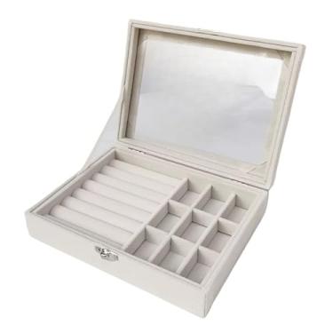 Imagem de Porta Joia Acrílico Com 3 Camadas Brinco Anel Compartimento caixa de armazenamento de jóias (1 camadas BEGE)